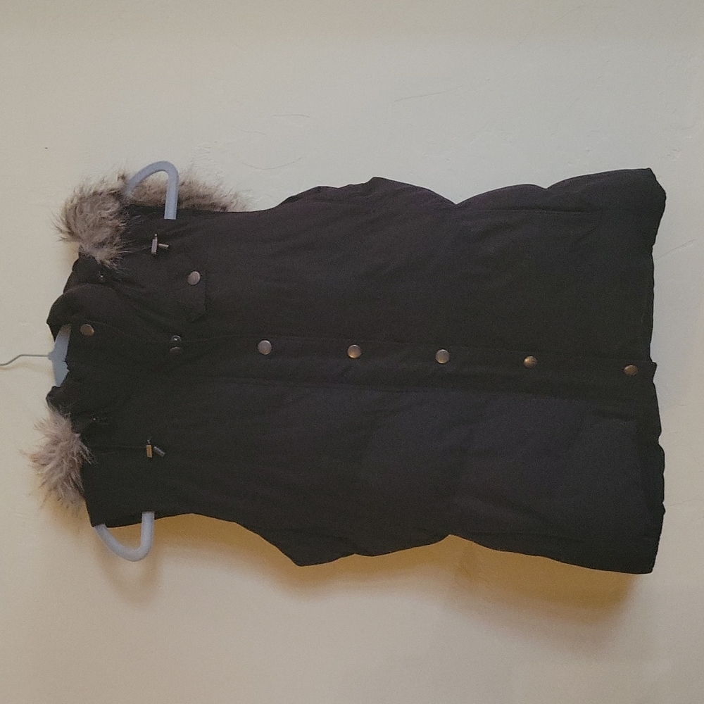 Banana Republic Womens Faux-Fur Hooded Puffer Vest Black